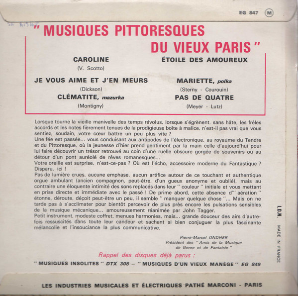 baixar álbum Unknown Artist - Musiques Pittoresques Du Vieux Paris