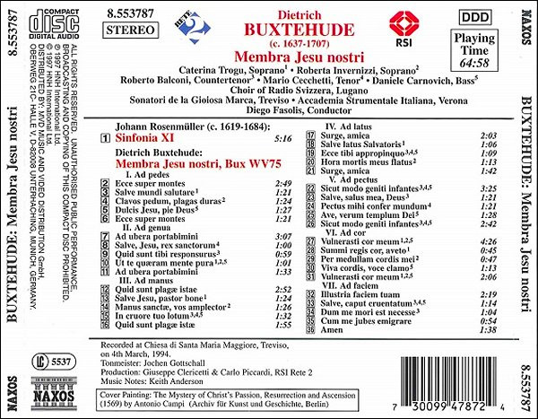 ladda ner album Buxtehude Choir Of Radio Svizzera, Lugano Sonatori De La Gioiosa Marca, Treviso Accademia Strumentale Italiana, Verona Diego Fasolis - Membra Jesu Nostri
