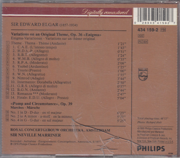 last ned album Elgar Concertgebouw Orchestra, Amsterdam, Neville Marriner - Enigma Variations Pomp And Circumstance Marches Nos 124