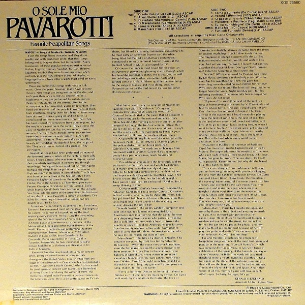 Luciano Pavarotti - O Sole Mio Favorite Neapolitan Songs | London Records (XOS 26560) - 2