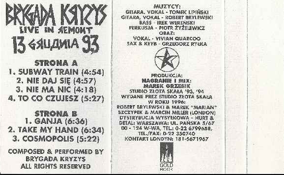 Album herunterladen Brygada Kryzys - Live In Remont 13 Gruдnia 93
