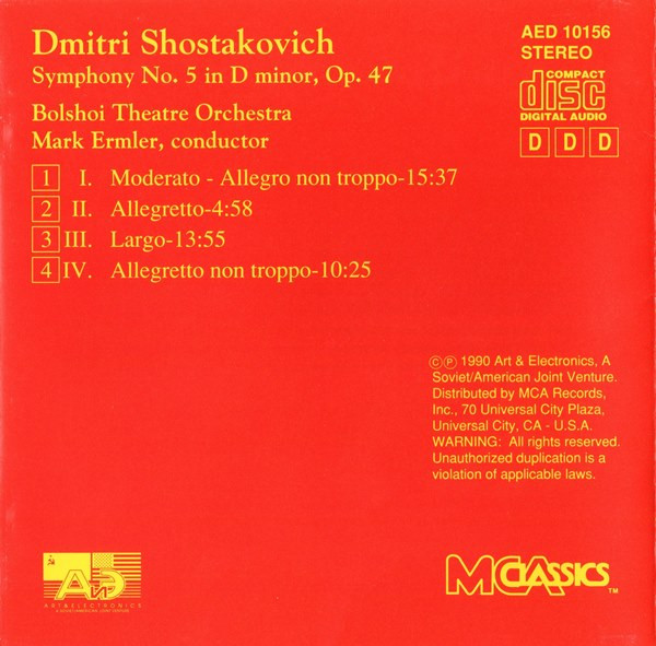baixar álbum Shostakovich Bolshoi Theatre Orchestra, Mark Ermler - Syphony No 5 In D Minor Op47