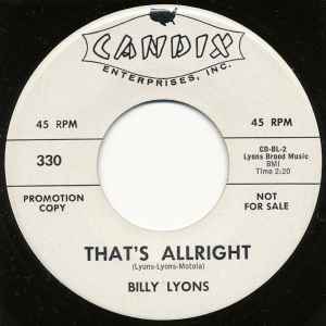 Billy Lyons - Thats Allright / Little Fool album cover