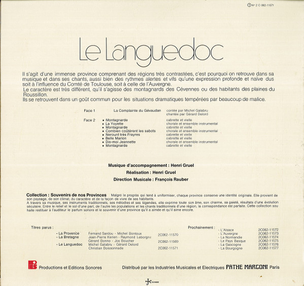 télécharger l'album Michel Galabru Le Cabretaire Christian Boissonnade Et Le Vielliste Gérard Delord - Le Languedoc