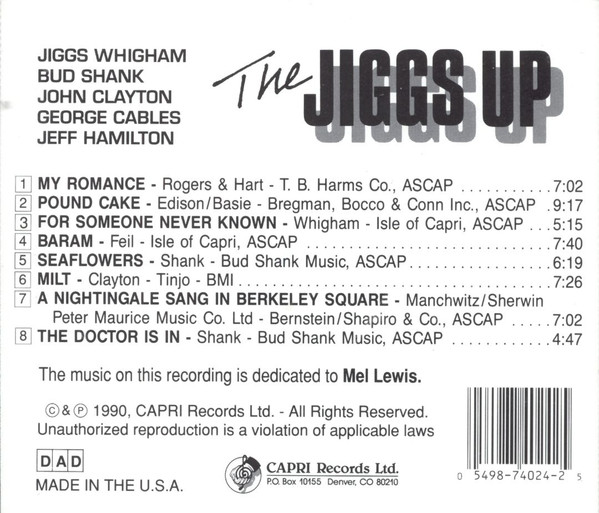 ladda ner album Jiggs Whigham, Bud Shank, John Clayton, George Cables, Jeff Hamilton - The Jiggs Up