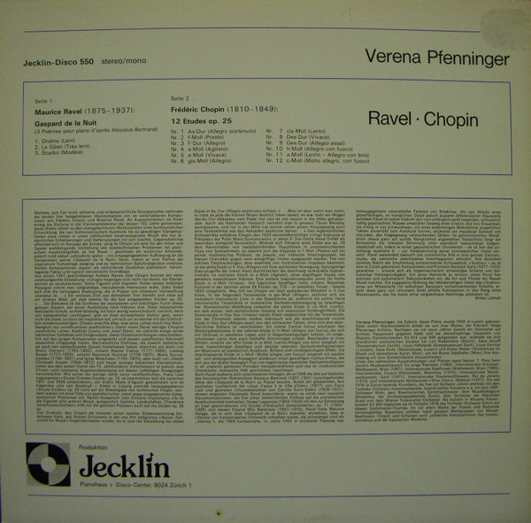 descargar álbum Verena Pfenninger, Ravel Chopin - Gaspard De La Nuit 12 Etudes Op25