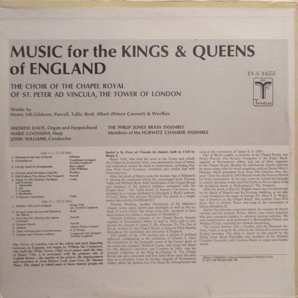 last ned album Choir Of The Chapel Royal Of St Peter Ad Vincula, The Tower Of London - Music For The Kings Queens Of England