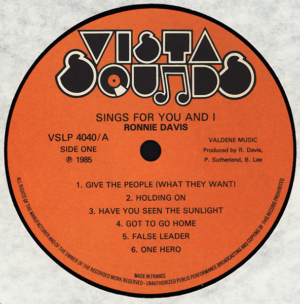 Ronnie Davis - Sings For You And I | Vista Sounds (VSLP 4040) - 3