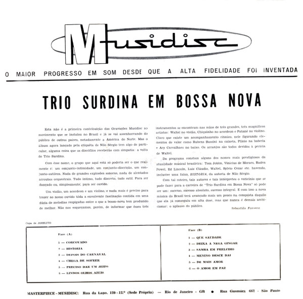 télécharger l'album Trio Surdina - Trio Surdina Em Bossa Nova