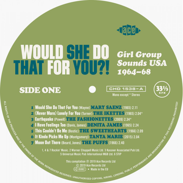 last ned album Various - Would She Do That For You Girl Group Sounds USA 1964 68