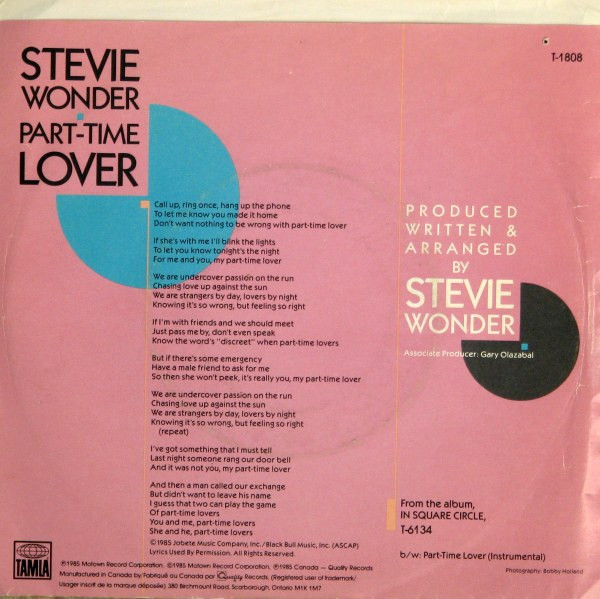 Stevie Wonder - Part-Time Lover | Tamla (T 1808X) - 2