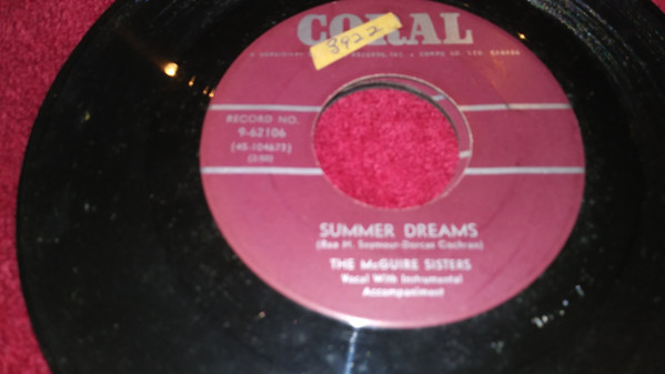 The McGuire Sisters – Summer Dreams (1959, Vinyl) - Discogs