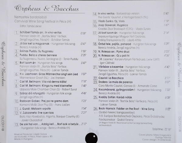 descargar álbum Various - Orpheus Bacchus Nemzetek Bordalaiból Convivial Wine Song Festival Pécs