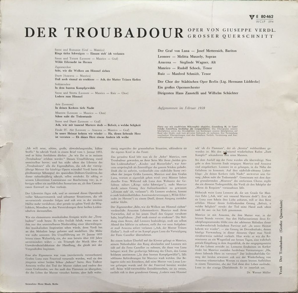 télécharger l'album Melitta Muszely, Sieglinde Wagner, Rudolf Schock, Josef Metternich, Verdi - Grosser Querschnitt Der Troubadour