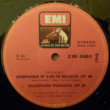 télécharger l'album Brahms, CarloMaria Giulini, Philharmonia Orchestra - Symphonie N3 Ouverture Tragique