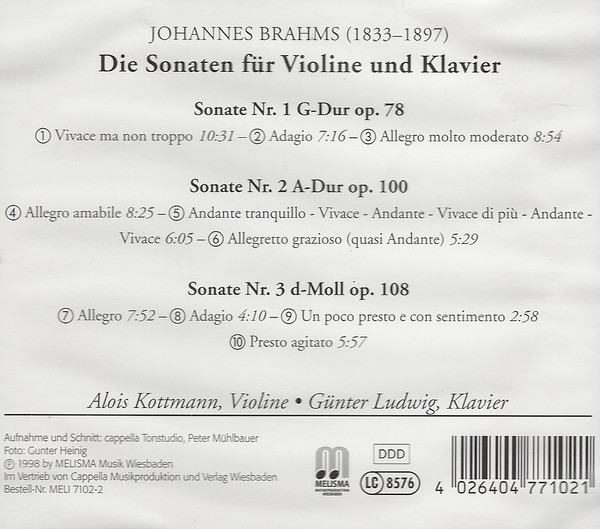 télécharger l'album Johannes Brahms, Alois Kottmann Günter Ludwig - Die Sonaten Für Violine Und Klavier