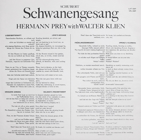 baixar álbum Hermann Prey, Walter Klien, Schubert - Schwanengesang