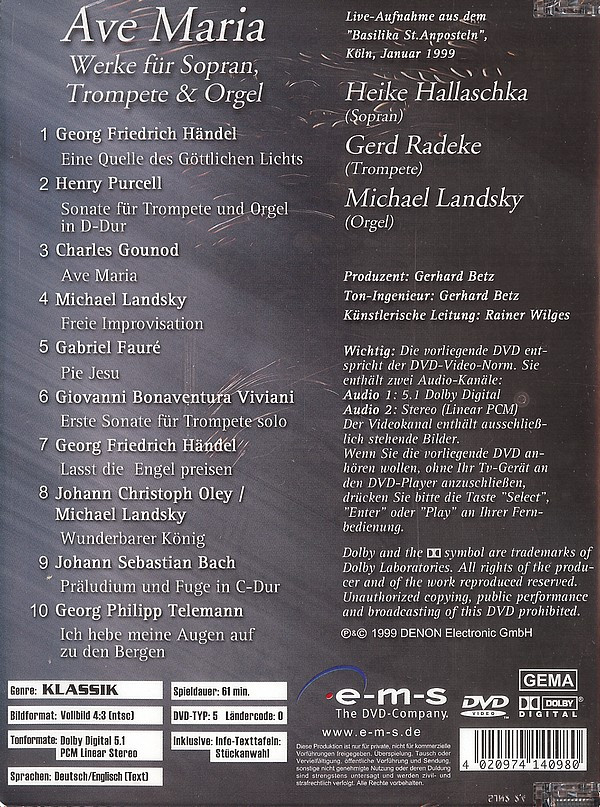 descargar álbum Heike Hallaschka, Gerd Radeke, Michael Landsky - Ave Maria Werke Für Sopran Trompete Orgel
