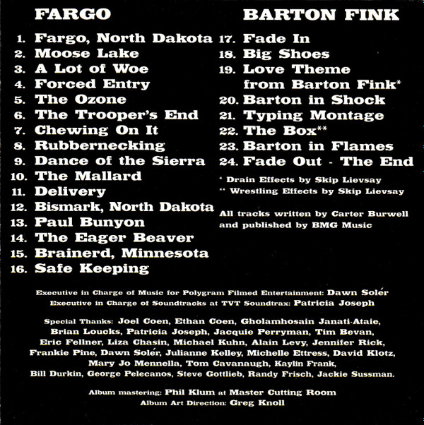 last ned album Carter Burwell - Fargo Barton Fink
