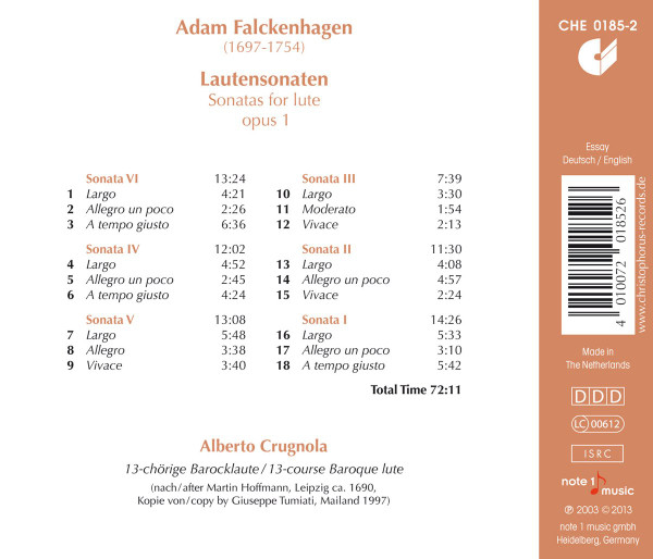 ladda ner album Adam Falckenhagen Alberto Crugnola - Lautensonaten Sonatas For Lute
