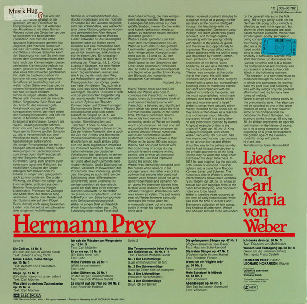 télécharger l'album Hermann Prey, Leonard Hokanson - Hermann Prey Singt Lieder Von Carl Maria Von Weber