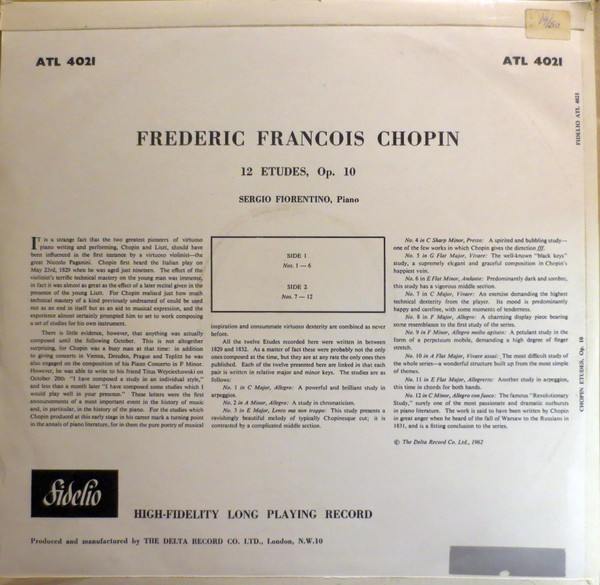 baixar álbum Chopin, Sergio Fiorentino - Complete Etudes Vol1