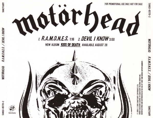 MOTORHEAD POSTCARD Kiss of Death Ramones Devil I Know 