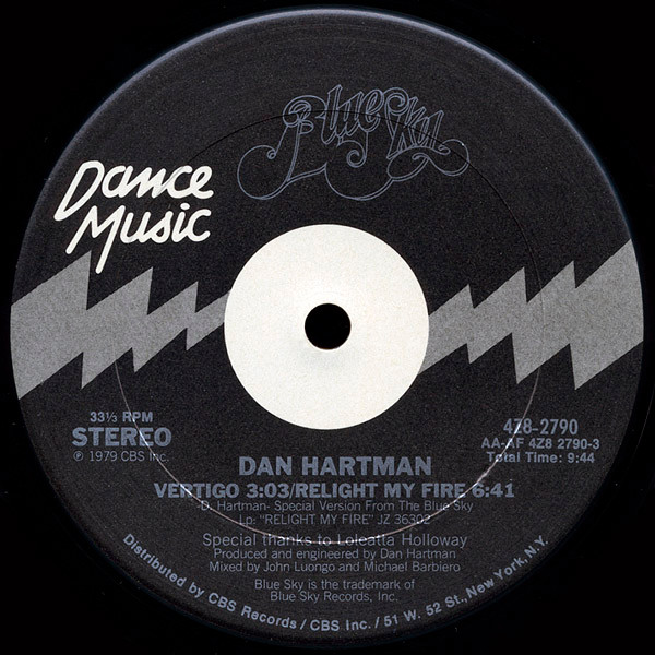 Dan Hartman – Relight My Fire (1979, Vinyl) - Discogs