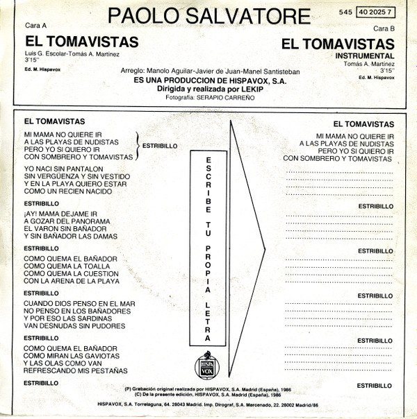last ned album Paolo Salvatore - El Tomavistas