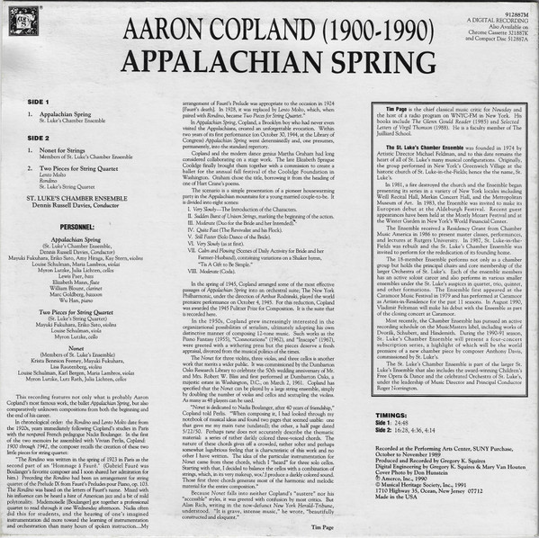 descargar álbum Aaron Copland St Luke's Chamber Ensemble, Dennis Russell Davies - Appalachian Spring Nonet For Strings Two Pieces For String Quartet