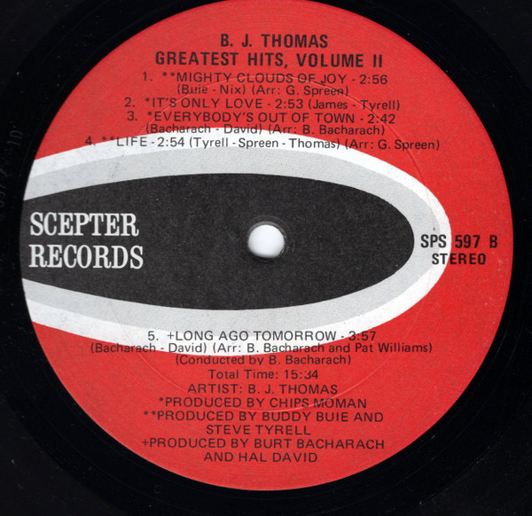 B.J. Thomas - Greatest Hits Volume Two | Scepter Records (SPS 597) - 6