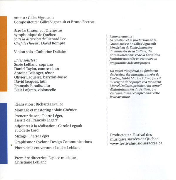 Gilles Vigneault Et Bruno Fecteau - L'Orchestre Symphonique De Québec , Le Chœur De L'OSQ - Grand Messe | Les Disques SRC / CBC Records (SMCD 5248) - 6