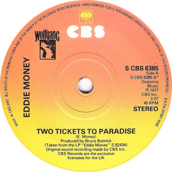 Eddie Money – Two Tickets To Paradise (1978, Vinyl) - Discogs