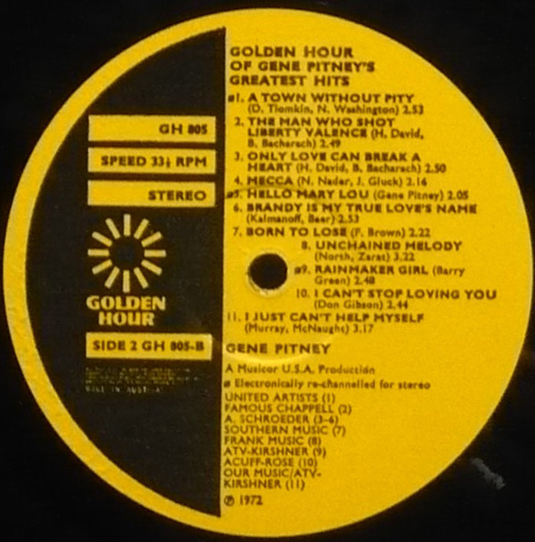 télécharger l'album Download Gene Pitney - Golden Hour Of Gene Pitneys Greatest Hits album