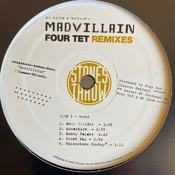 Madvillain – Four Tet Remixes (2005, Vinyl) - Discogs