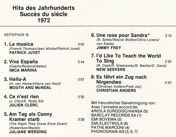 ladda ner album Various - Hits Des Jahrhunderts Succès Du Siècle 1972