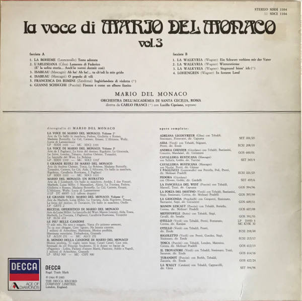 télécharger l'album Mario Del Monaco Orchestra dell'Accademia Di Santa Cecilia, Roma Diretta Da Carlo Franci - La Voce Di Mario Del Monaco Vol 3