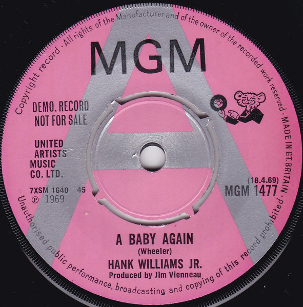 Hank Williams Jr. – A Baby Again / Swim Across A Tear (1969, Vinyl