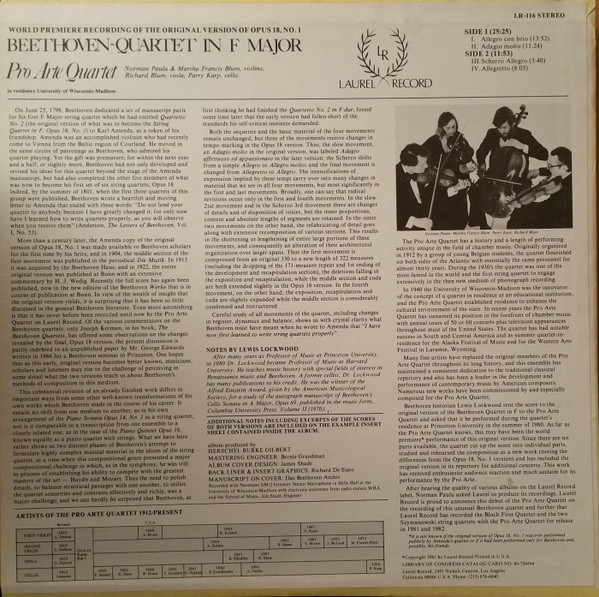 télécharger l'album Beethoven Pro Arte Quartet - Quartet In F Major