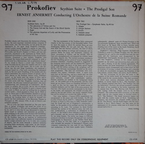lataa albumi Prokofiev, Ansermet, L'Orchestre De La Suisse Romande - Scythian Suite The Prodigal Son