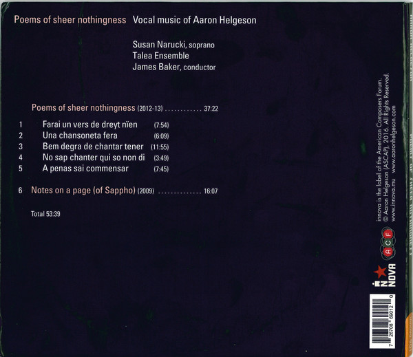 baixar álbum Aaron Helgeson - Poems Of Sheer Nothingness Vocal Music Of Aaron Helgeson