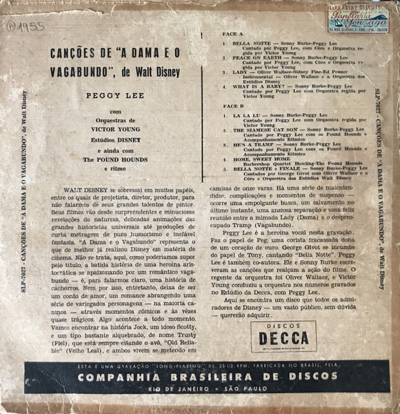 A Dama E O Vagabundo de Walt Disney (1955, Vinyl) - Discogs