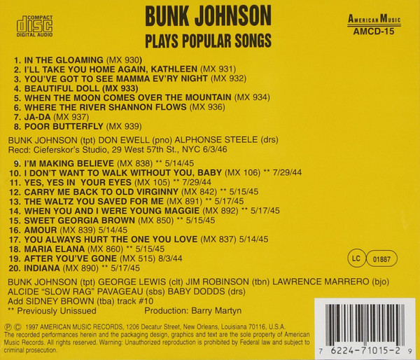 ladda ner album Bunk Johnson - Plays Popular Songs