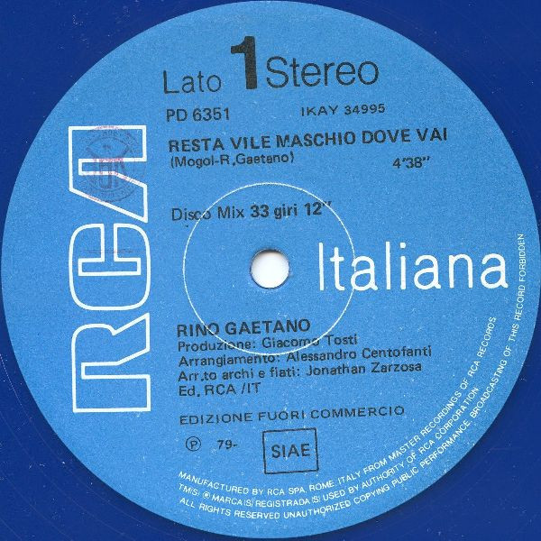 Rino Gaetano - Resta Vile Maschio, Dove Vai? Clear Vinyl Eidtion