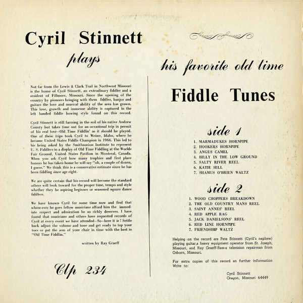 descargar álbum Cyril Stinnett - Plays His Favorite Old Time Fiddle Tunes