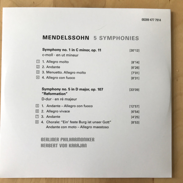 ladda ner album Mendelssohn Berliner Philharmoniker, Karajan - 5 Symphonies