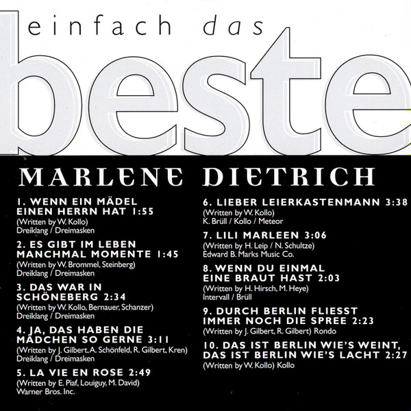 descargar álbum Marlene Dietrich - Einfach Das Beste