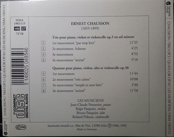 baixar álbum Ernest Chausson - Trio Op 3 Quatuor Op 30