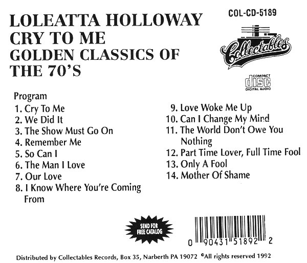télécharger l'album Loleatta Holloway - Cry To Me Golden Classics Of The 70s