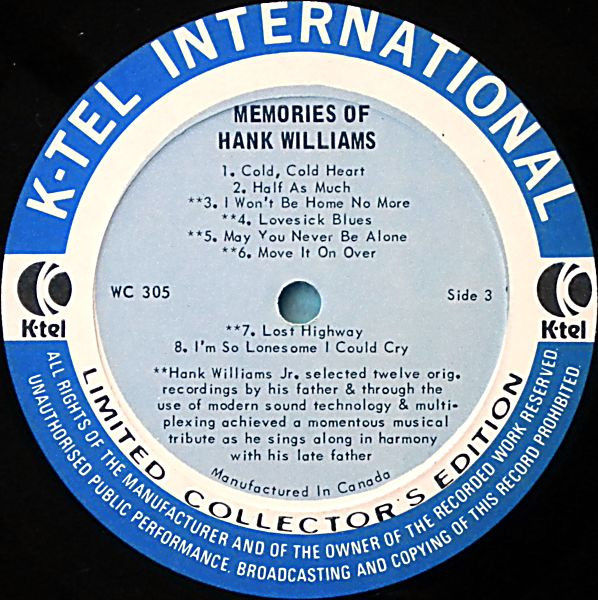 Hank Williams Sr. - Memories Of Hank Williams Sr. | K-Tel International (WC 305) - 7